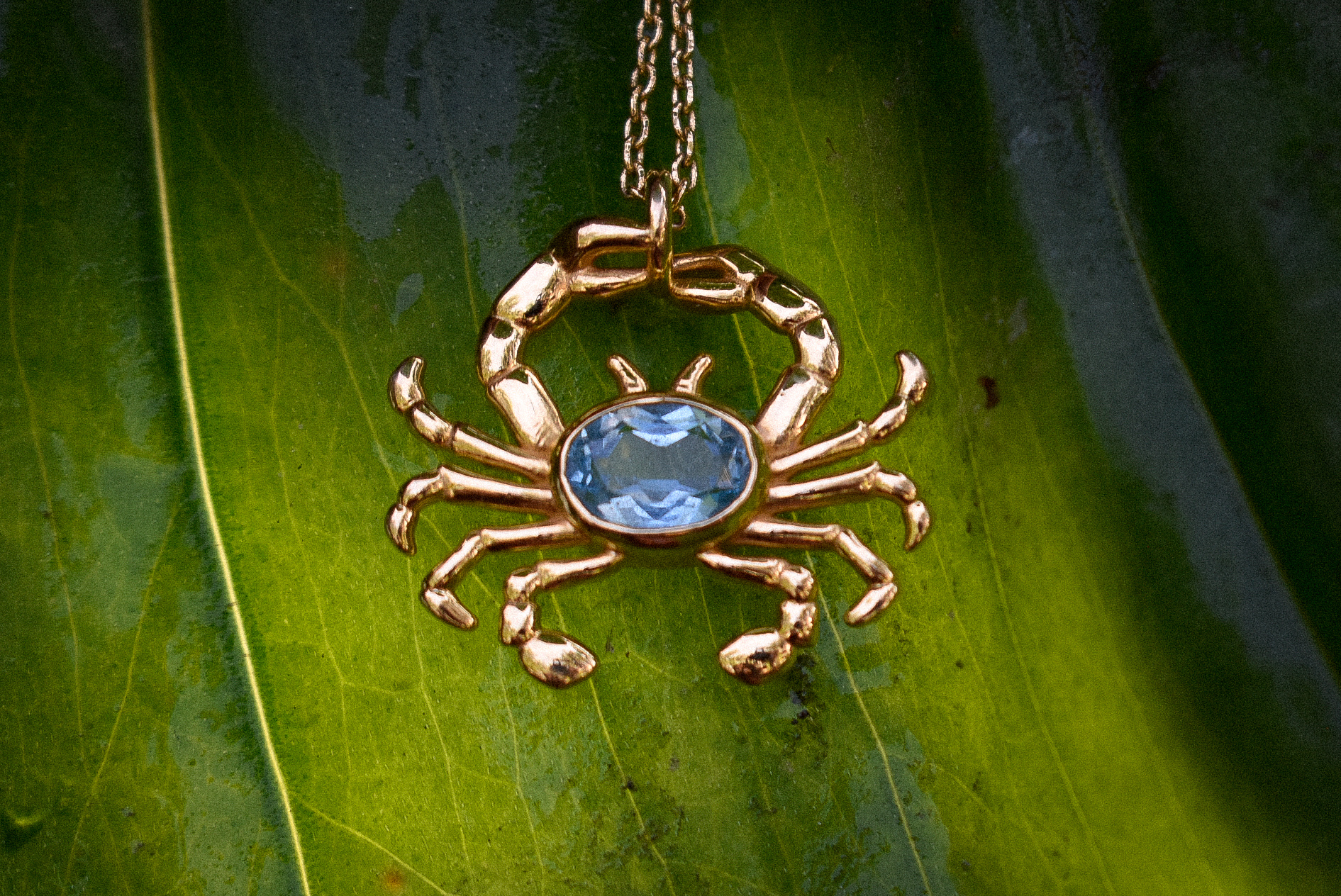 Blue Topaz Crab Pendant